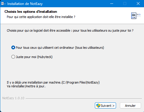 Options d'installation